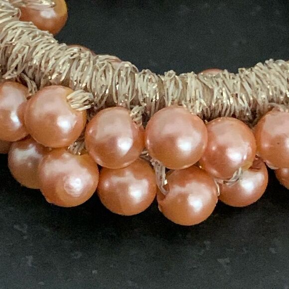 The Bardot Hair Tie – Rose Pearl Clusters on Gold Elastic | Gift Pouch - Picture 5 of 12
